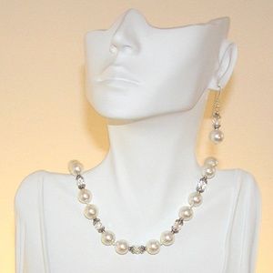Shell Bead & AB Crystal Sterling Necklace Set